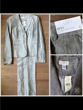 NWT LOFT Linen Wide Leg Pant Suit in Medium Grey Chrome